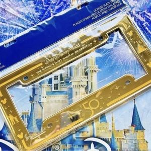 2022 Walt Disney World 50th Anniversary Gold Metal License Plate Cover Frame NWT